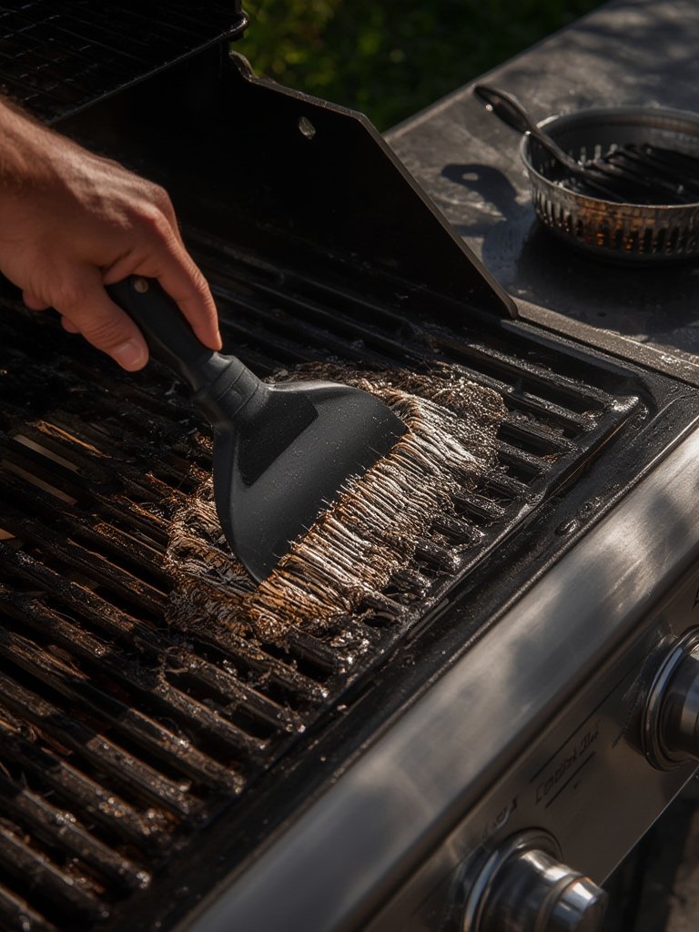 grill scraper in action