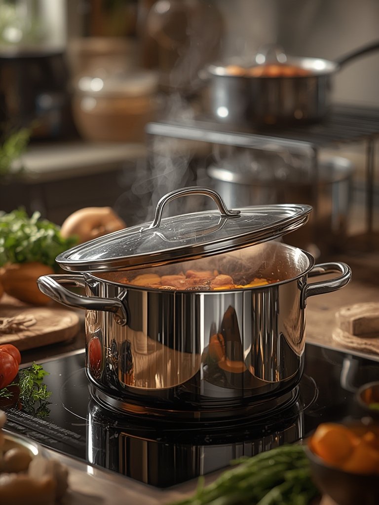 stainless stockpot in action
