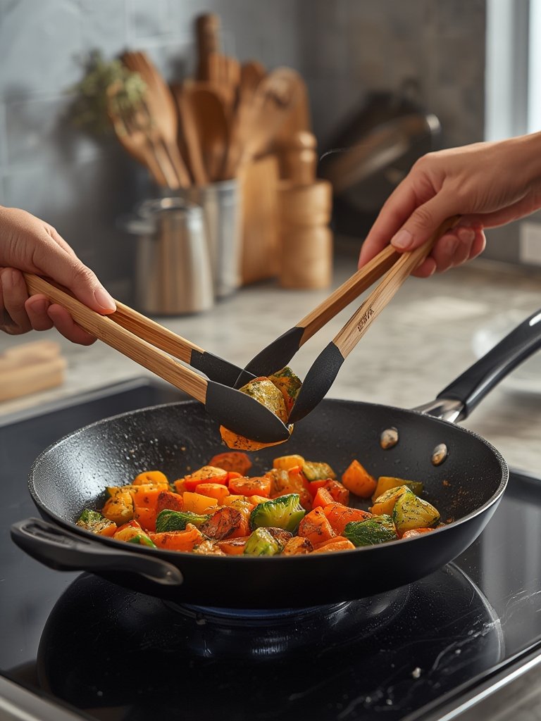 bamboo tongs in action