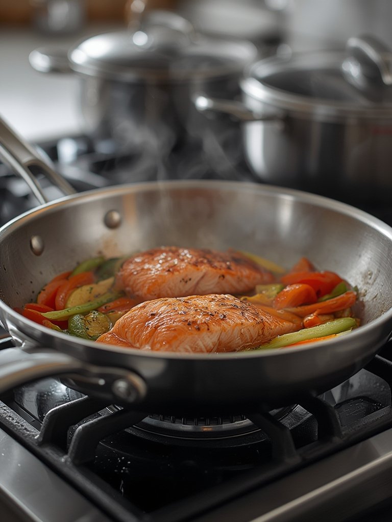 stainless skillet in action
